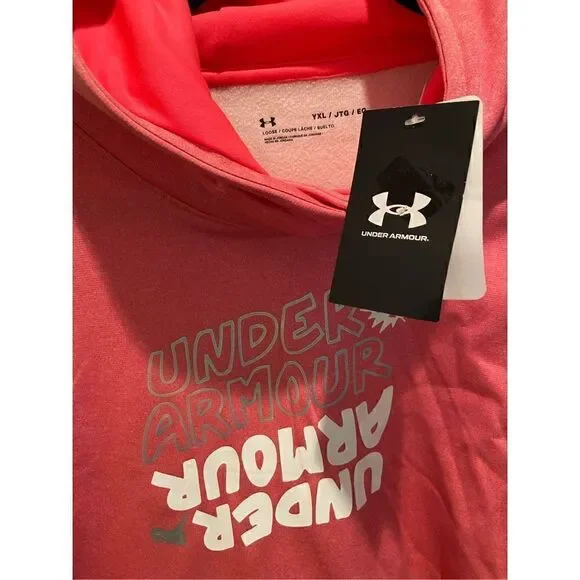 Under Armour Girls Rival Fleece Logo Hoodie. Gala /Cool Pink/ Youth X Large New - Picture 2 of 2